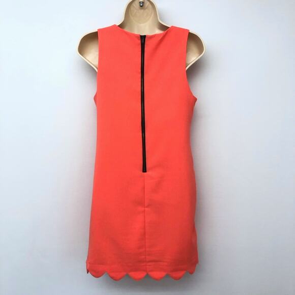 Monteau Los Angeles Orange Sleeveless Shift Dress Scalloped Edging Scop Neckline - Picture 2 of 16